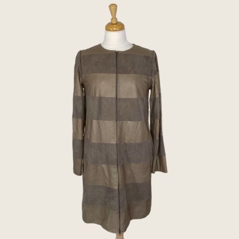 Long Leather Jacket with Removable Sleeves